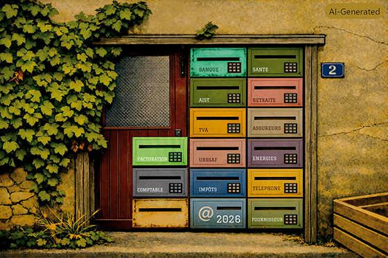 syndrome de l'âge de pierre des boîtes aux lettres empilées illustrant la complexité des démarches numériques.